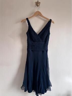 Tadashi Shoji Y2K Style Chiffon Dress in Navy size S